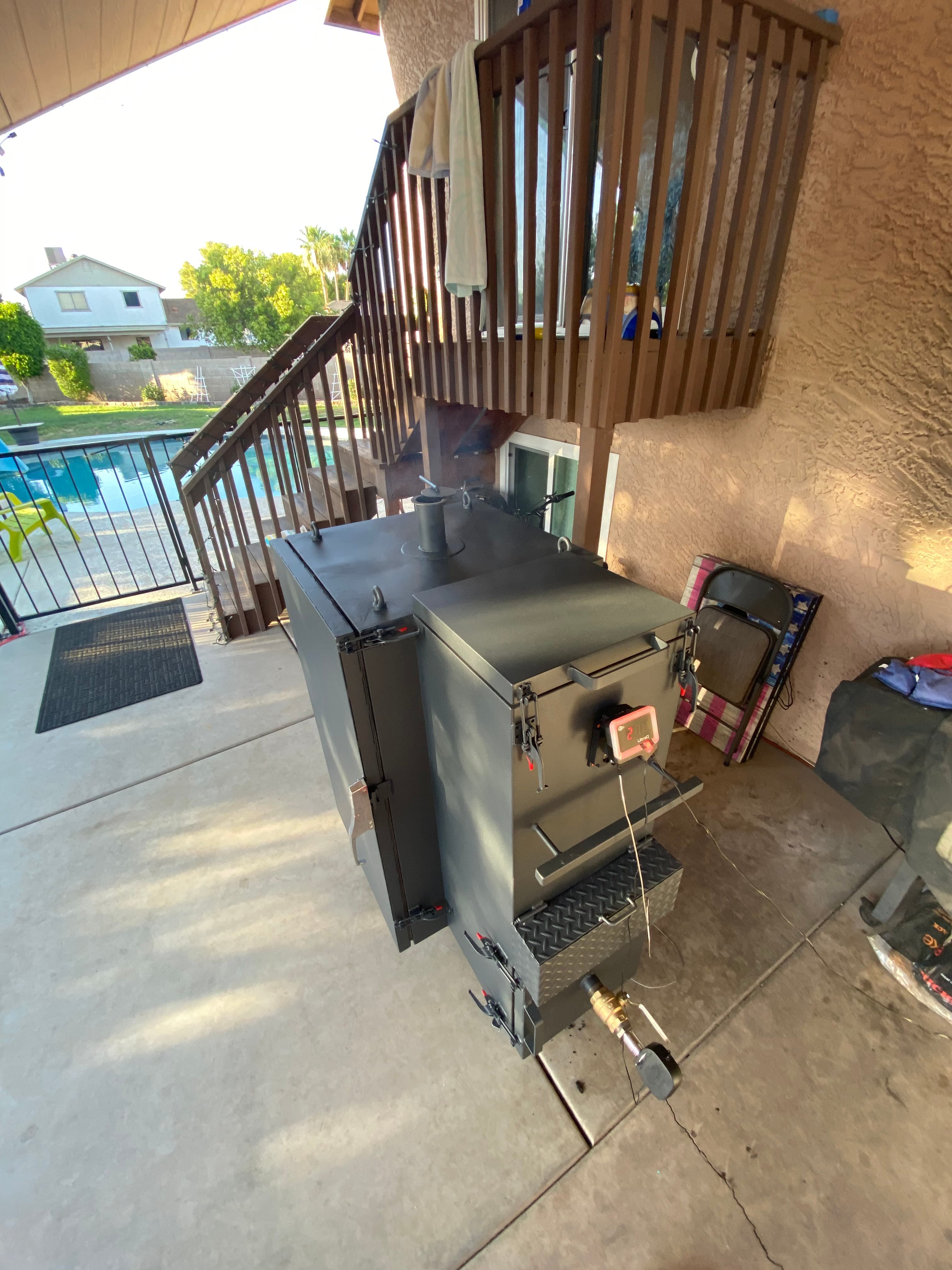 Custom smoker with side firebox design, in action, pt. 6