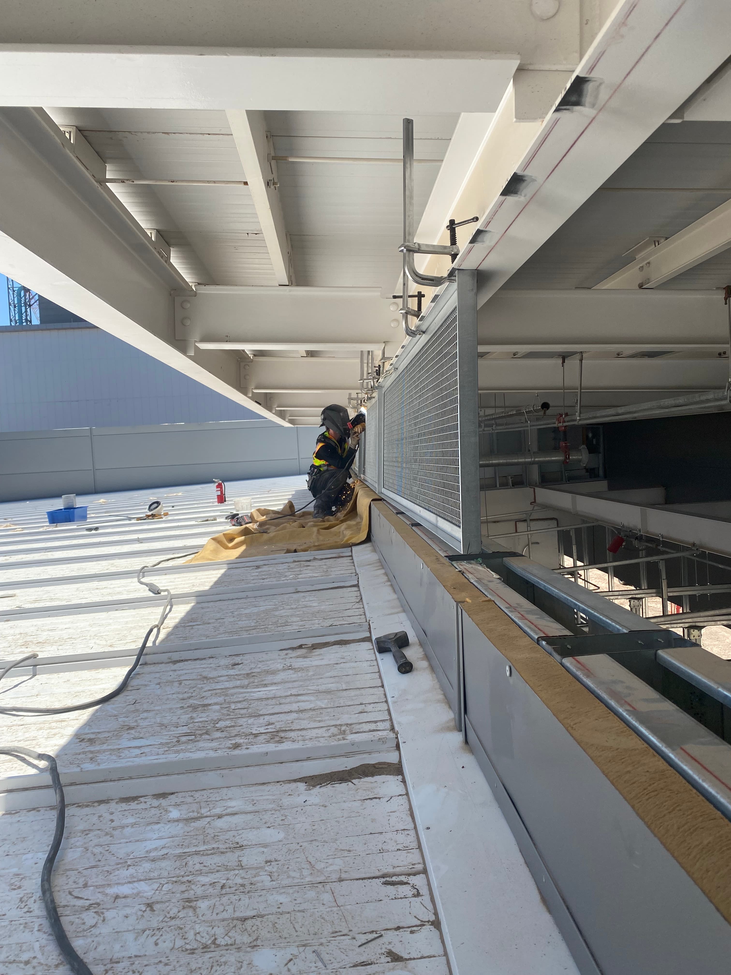 Installing cosmetic steel framework for commercial building