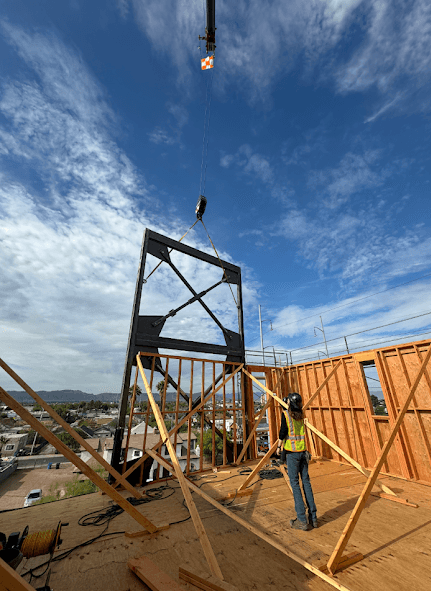 Structural steel beam installation with crane assistance, pt. 2